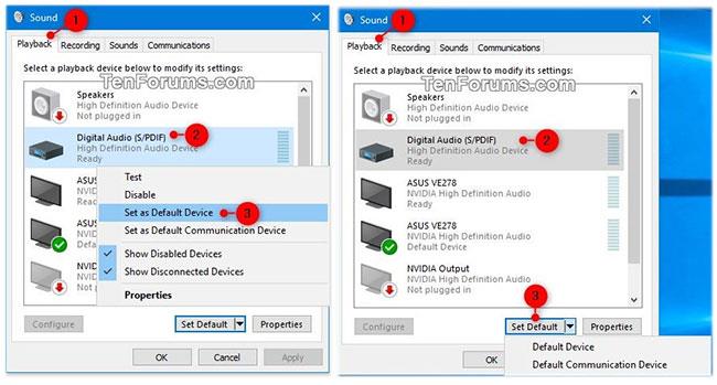 Windows 10에서 기본 오디오 장치 변경