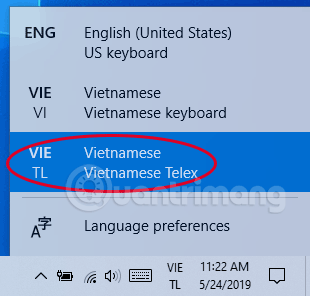 Come attivare l'input Telex vietnamita predefinito in Windows 10 maggio 2019