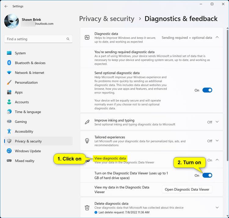 Comment activer/désactiver la visionneuse de données de diagnostic sur Windows 11