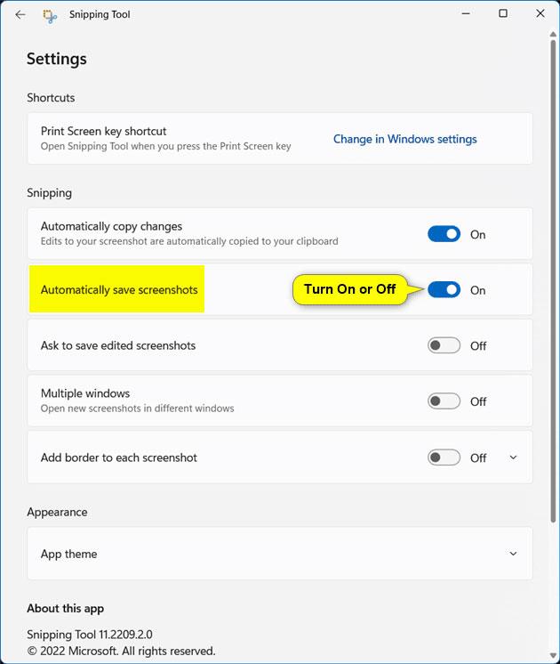 Comment activer/désactiver la fonction d'enregistrement automatique de capture d'écran dans Snipping Tool sous Windows 11