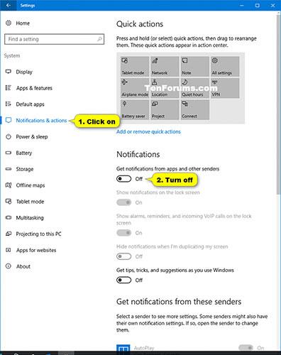 Come attivare/disattivare le notifiche da app e altri mittenti in Windows 10