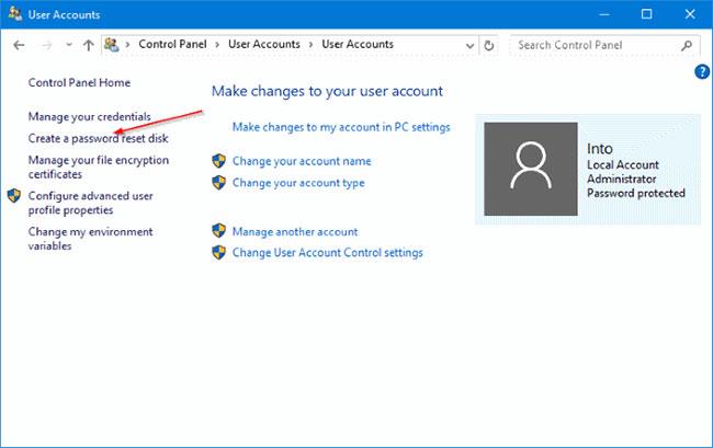 Créer un disque de réinitialisation de mot de passe via USB sous Windows 10