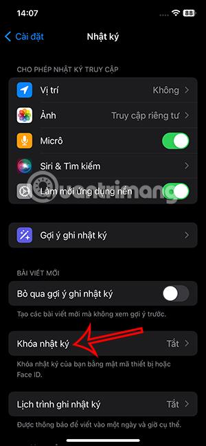 Istruzioni per bloccare Diario su iPhone con password, FaceID