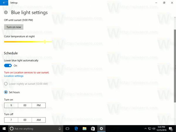 Attiva la modalità Luce blu su Windows 10