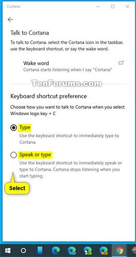 Changez la parole ou la saisie en Cortana lorsque vous appuyez sur Win+C dans Windows 10