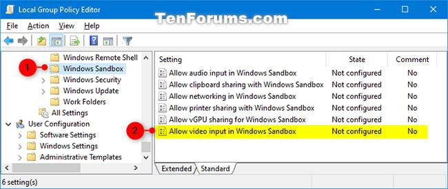 Comment activer/désactiver l'entrée vidéo dans Windows Sandbox sous Windows 10