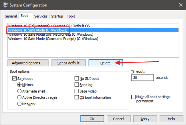 Istruzioni per inserire la modalità provvisoria nel menu di avvio standard su Windows 8 e 10