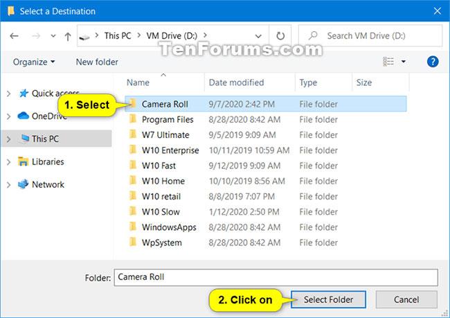 Comment modifier ou restaurer l'emplacement par défaut du dossier Camera Roll dans Windows 10