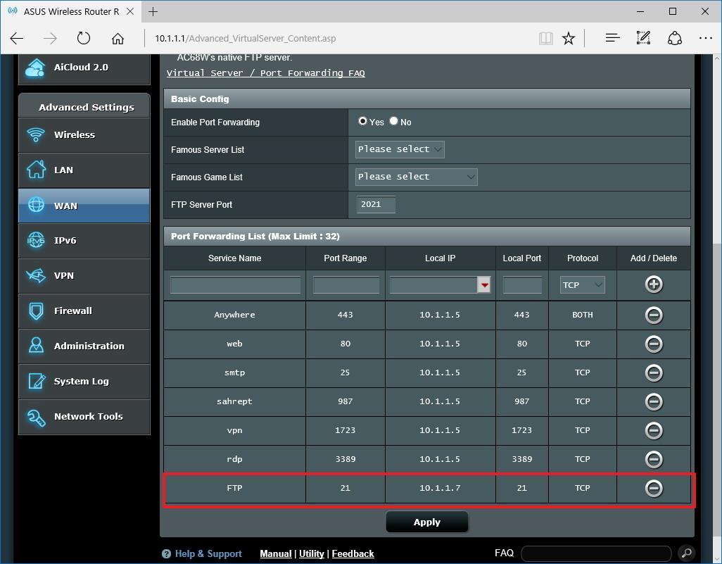 Istruzioni per la configurazione e la gestione del server FTP su Windows 10