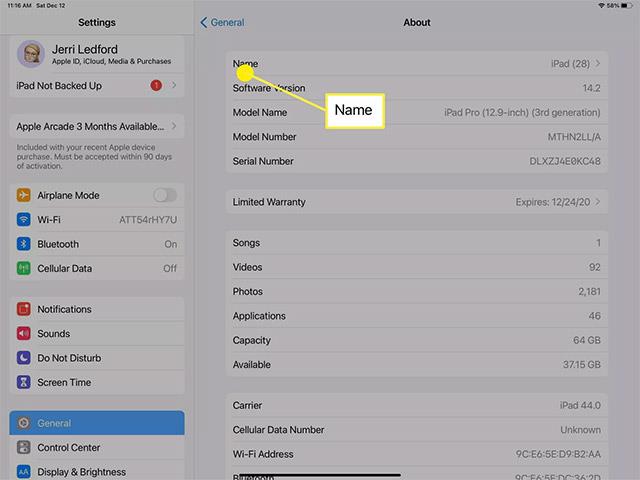 Instructions pour changer le nom de l'iPad