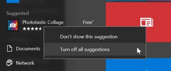 Instructions sur la façon de désactiver les applications suggérées (Applications suggérées) sous Windows 10