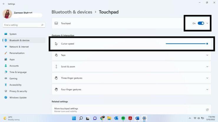 Come aumentare la sensibilità del touchpad sul laptop Windows 11