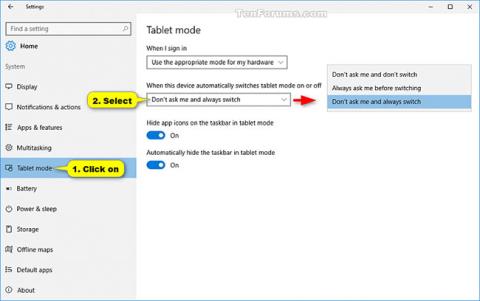 Comment activer/désactiver loption de demander avant de passer automatiquement en mode tablette dans Windows 10