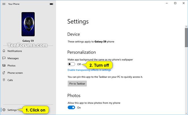 Comment activer/désactiver la synchronisation du fond d'écran du téléphone avec le fond d'écran de l'application Votre téléphone sur un PC Windows 10