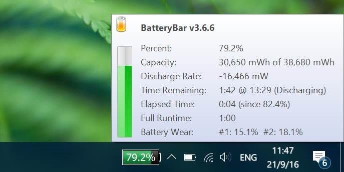 Istruzioni per visualizzare la percentuale della batteria sulla barra delle applicazioni di Windows 10