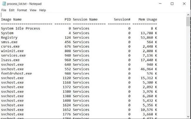 Come salvare un elenco di processi in esecuzione in un file in Windows