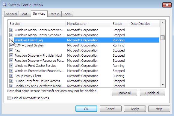 Windowsイベントログの起動/停止方法