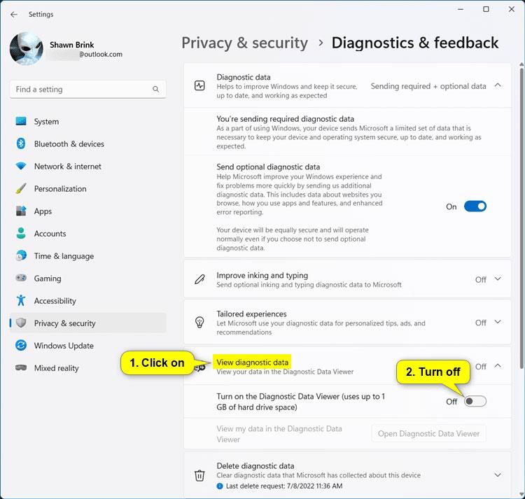 Comment activer/désactiver la visionneuse de données de diagnostic sur Windows 11