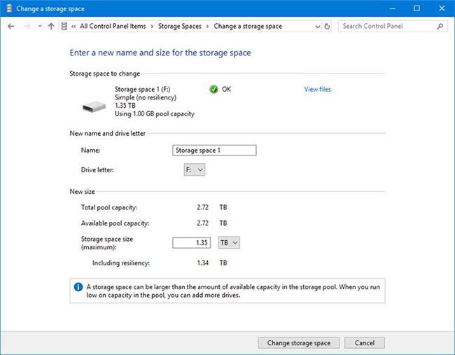 Modifier l'espace de stockage dans le pool de stockage sous Windows 10