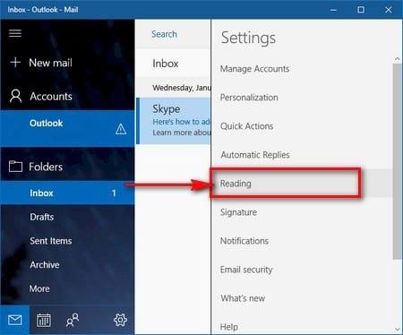 Come disattivare la funzionalità di anteprima del contenuto di Windows 10 Mail