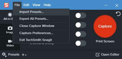 Как импортировать и экспортировать пресеты Snagit в Windows