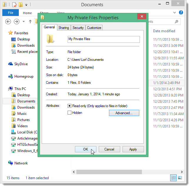 Istruzioni per utilizzare EFS per crittografare file e cartelle su Windows 8.1 Pro