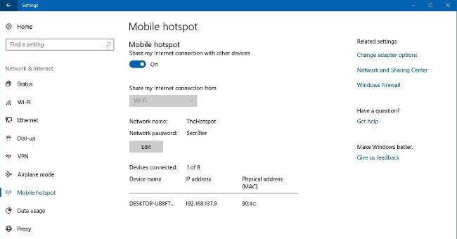 Come utilizzare Mobile Hotspot su Windows 10 per condividere la connessione di rete