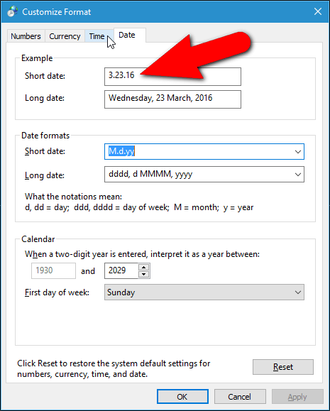 Comment changer le format de la date et de l'heure sous Windows, changer les barres obliques en points