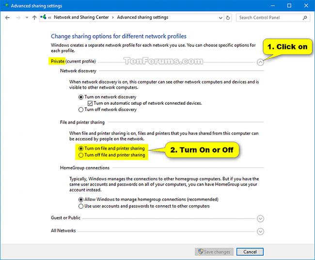 如何在 Windows 10 中開啟/關閉檔案和印表機共用