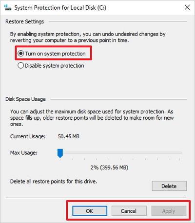 Windows 10에서 백업 및 복원 지점(Restore Point)을 생성하는 방법