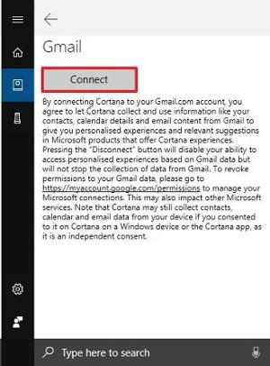 Come connettere l'account Gmail con Cortana su Windows 10