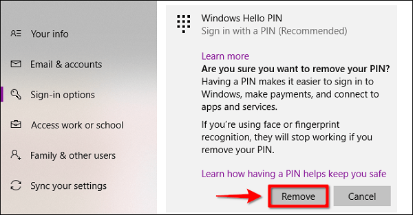 Comment supprimer le code PIN et d'autres options de connexion sous Windows 10