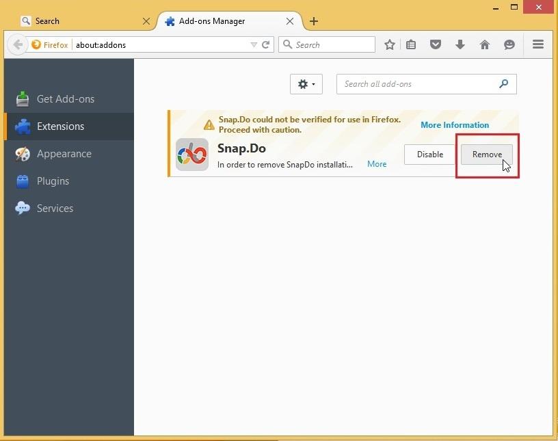 Istruzioni per rimuovere Snap.do sui browser Chrome, Firefox e Internet Explorer