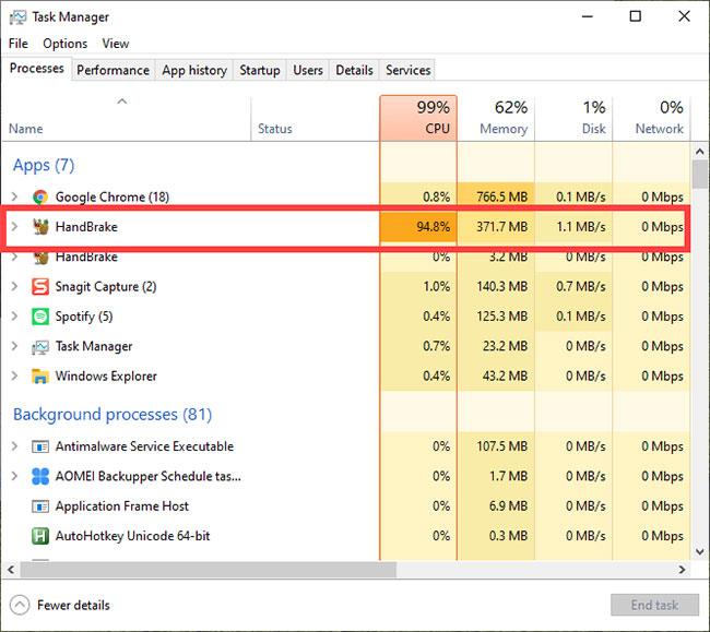 Come limitare l'utilizzo della CPU HandBrake in Windows