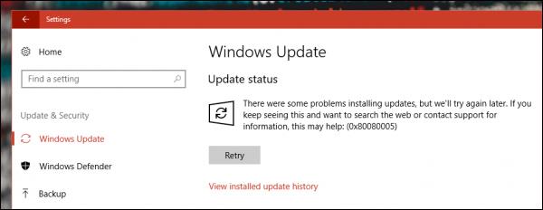 如何修正更新 Windows 10 時出現的錯誤 0x80080005