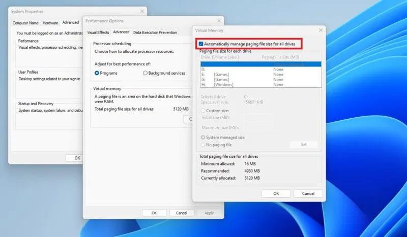 Anweisungen zum Ändern der Größe und Position der Auslagerungsdatei unter Windows