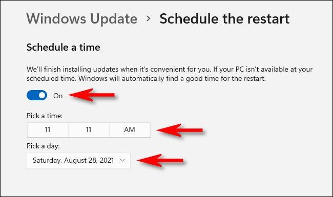 Windows 11에서 Windows 업데이트의 업데이트를 적용하기 위해 시스템 재부팅을 예약하는 방법