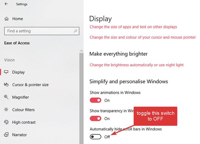 Comment afficher les barres de défilement dans les applications sous Windows 10