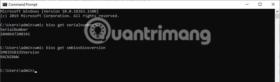 Afficher les informations du BIOS sur Windows 10 à l'aide de l'invite de commande