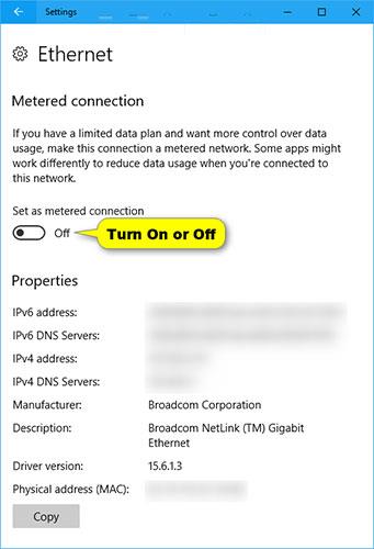 Come abilitare/disabilitare la funzionalità di misurazione della connessione Ethernet in Windows 10