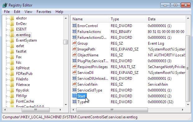 Windowsイベントログの起動/停止方法