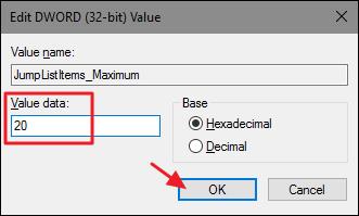 Trucco per aumentare il numero di elementi visualizzati nella Jump List su Windows 10