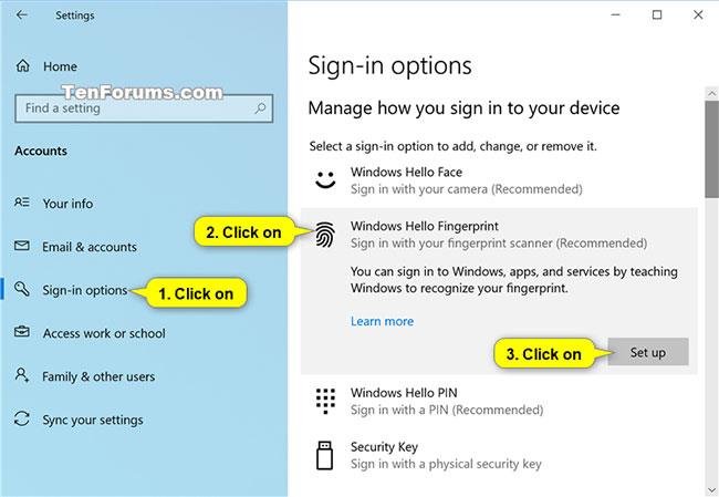 Come aggiungere/rimuovere impronte digitali per gli account in Windows 10