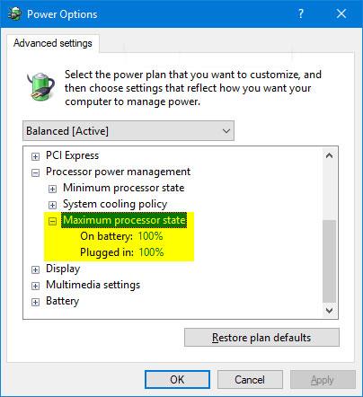 Come aggiungere/rimuovere lo stato massimo del processore dalle Opzioni risparmio energia in Windows