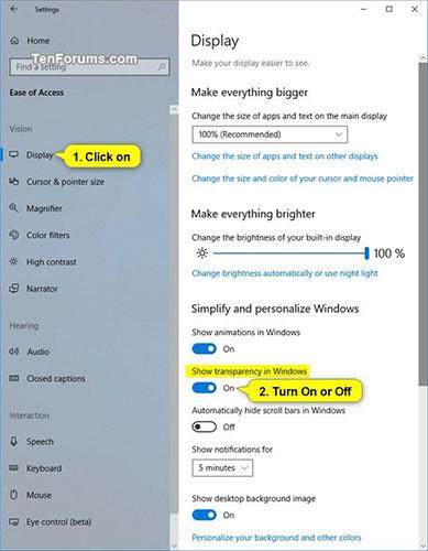 Windows 10에서 투명도 효과를 활성화 또는 비활성화하는 방법