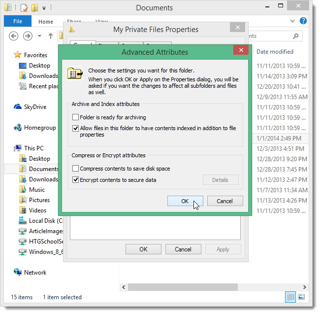 Istruzioni per utilizzare EFS per crittografare file e cartelle su Windows 8.1 Pro