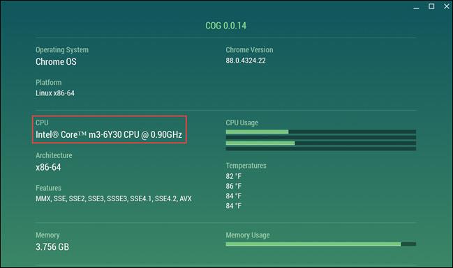 Istruzioni per visualizzare le informazioni sulla CPU del Chromebook