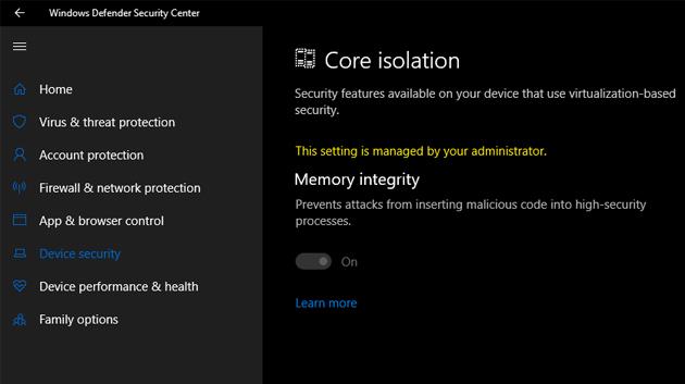 Comment activer la protection d'isolation Core sur Windows 10