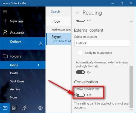 Comment désactiver la fonctionnalité d'aperçu du contenu de Windows 10 Mail