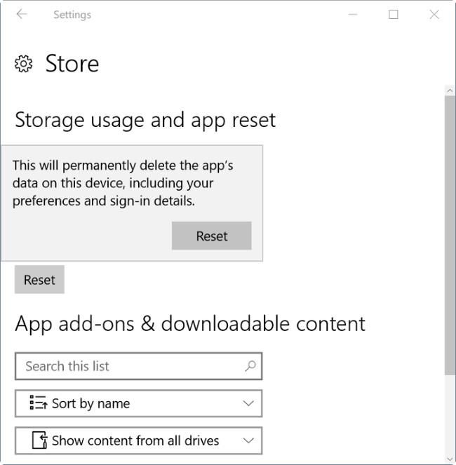 Instructions pour réinitialiser l'application Windows Store sous Windows 10